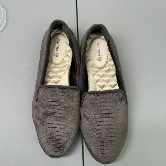 Birdies The Starling Womens 6.5 Shoes Brown Python Print Velvet Loafer Flat - Picture 2 of 10
